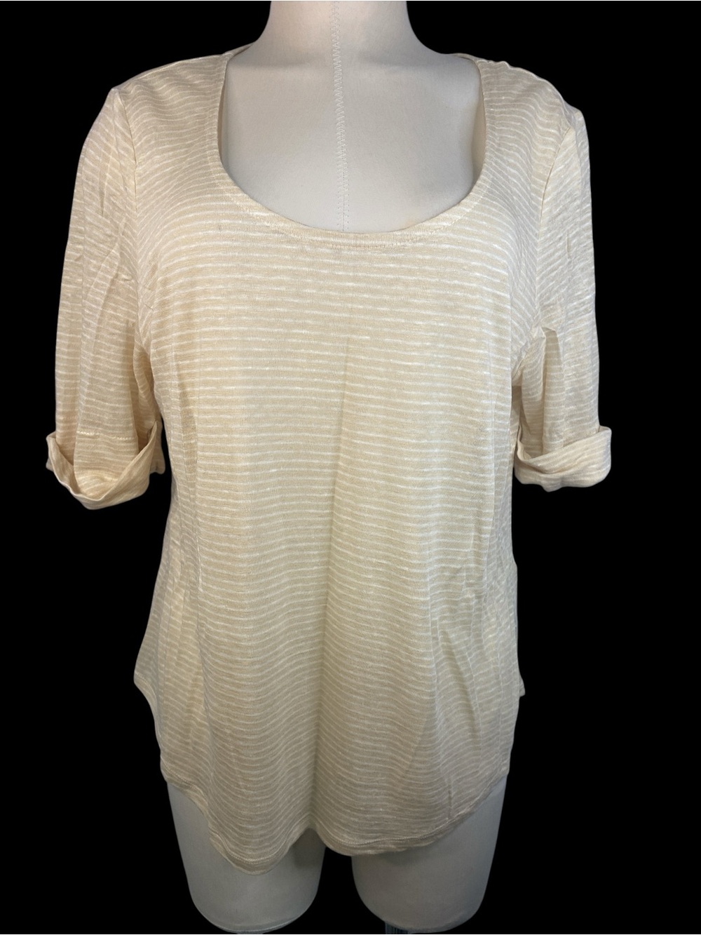 Lauren Ralph Lauren 100% Linen Cream Striped Scoop Neck Top Women’s XL